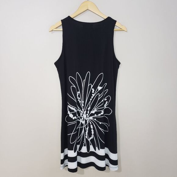 Papillon Small Black And White Sleeveless Floral Print Mini Dress Tunic - Picture 5 of 10